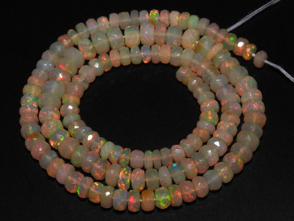 Ethiopian Opal Multi Fire Faceted Roundel Bead 4-7MM Approx Natural Rainbow Gemstone Strand Bulk Wholesale Supplies for Jewelry Making MSEO2