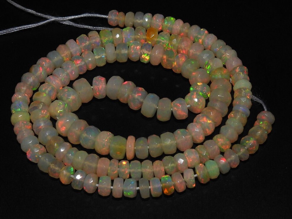 Ethiopian Opal Multi Fire Faceted Roundel Bead 4-7MM Approx Natural Rainbow Gemstone Strand Bulk Wholesale Supplies for Jewelry Making MSEO2