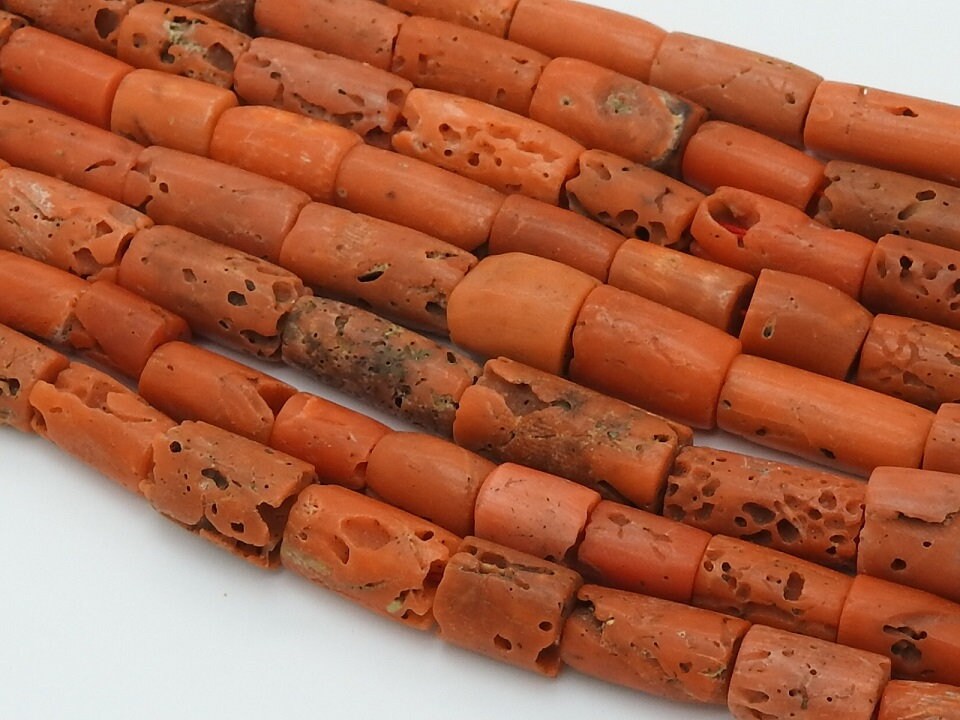 Natural Red Coral Smooth Polished Tube Cylinder Drum Beads 15x7-9x7mm Loose Gemstone 16 Inch Strand For Jewelry Making Wholesale Supplies