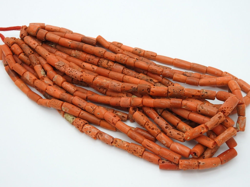 Natural Red Coral Smooth Polished Tube Cylinder Drum Beads 15x7-9x7mm Loose Gemstone 16 Inch Strand For Jewelry Making Wholesale Supplies