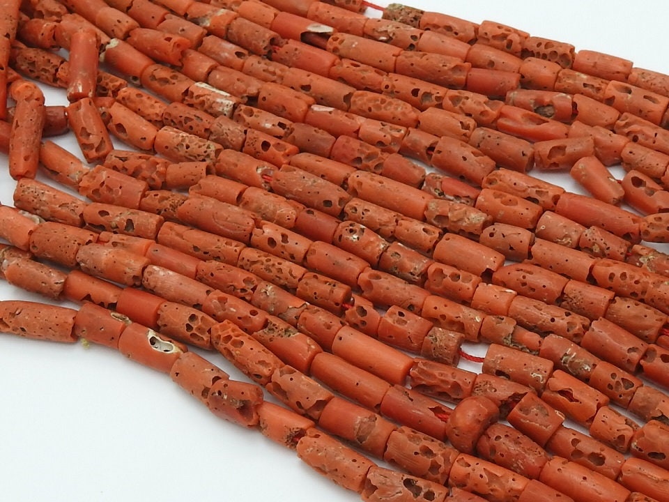 Natural Red Coral Bead-Smooth Polished-Tube Barrel Cylinder Shape-16Inch 7X4To10X4MM Approx-Wholesaler Supplies-New Arrival BK-CR2