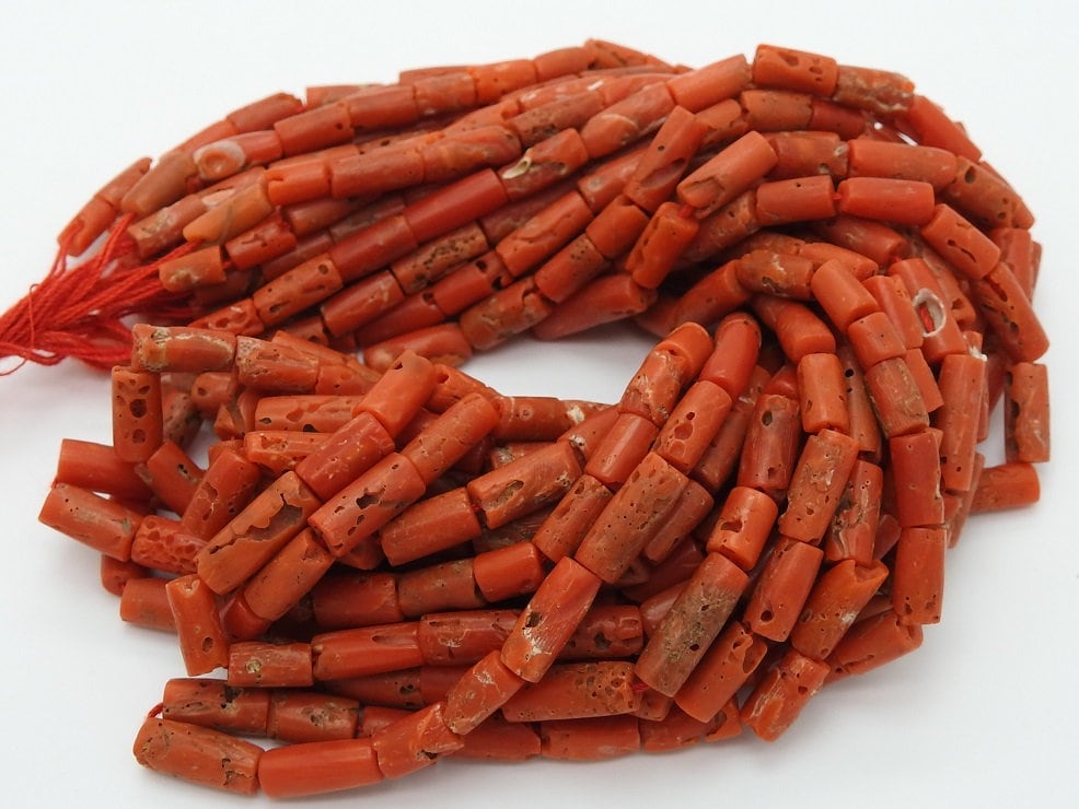 Red Coral Smooth Tube Shape Bead-For Making Jewelry-8Inches Strand 7X8MM Approx-Natural Stone BK-CR2
