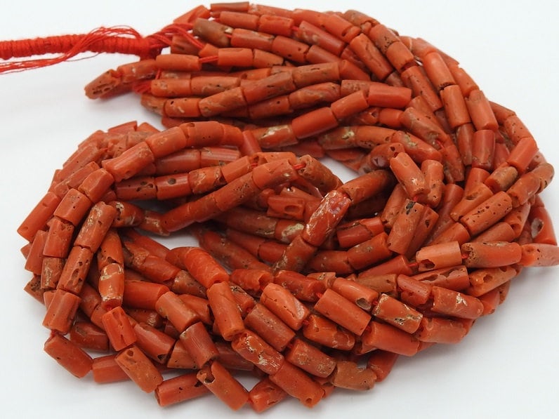 Red Coral Smooth Tube Shape Bead-For Making Jewelry-8Inches Strand 7X8MM Approx-Natural Stone BK-CR2