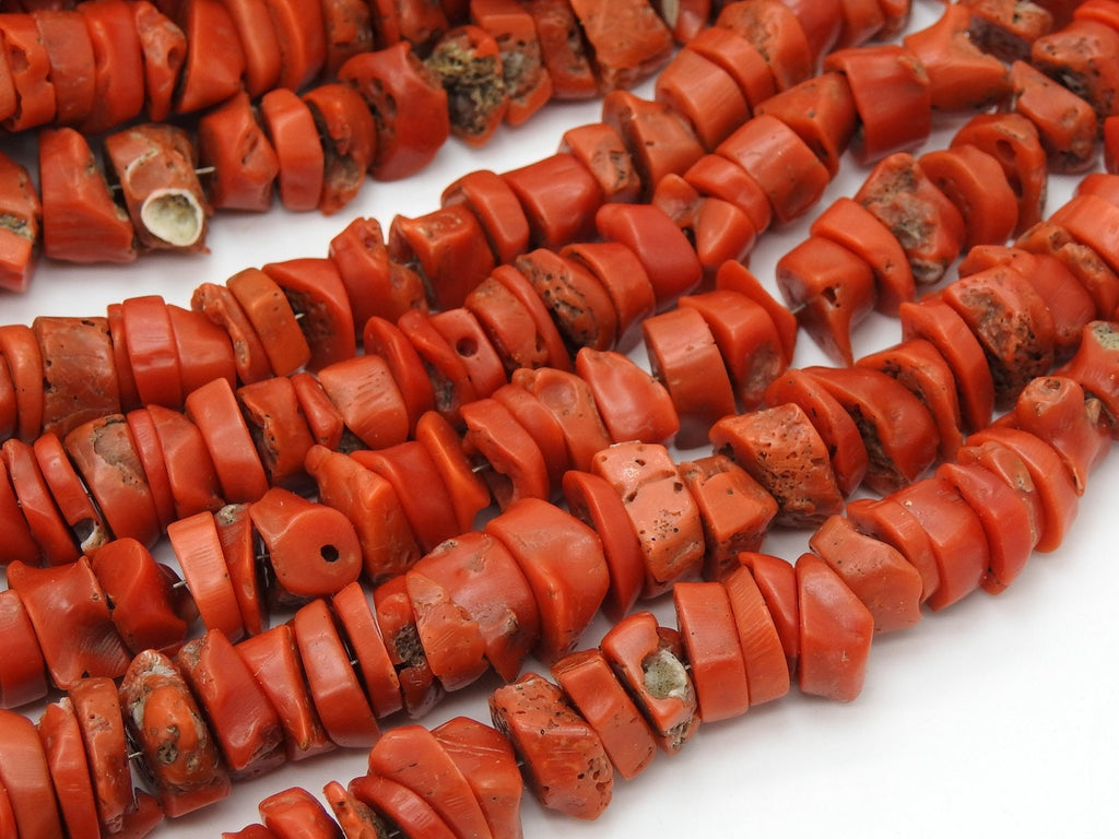 Red Coral Bead Strand Polished Coin Shape 14 Inches Natural Sea Coral Beads Flat Round Disk Gemstone Jewelry Making Supplies