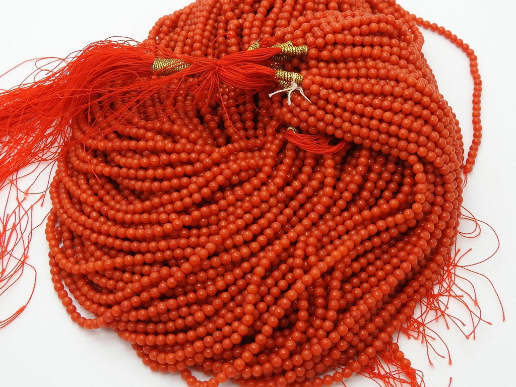 Red Coral 3mm Smooth Round Sphere Ball Bead 16" Strand Gemstones Loose Spacer Jewelry Making Craft Supply WM-CR2