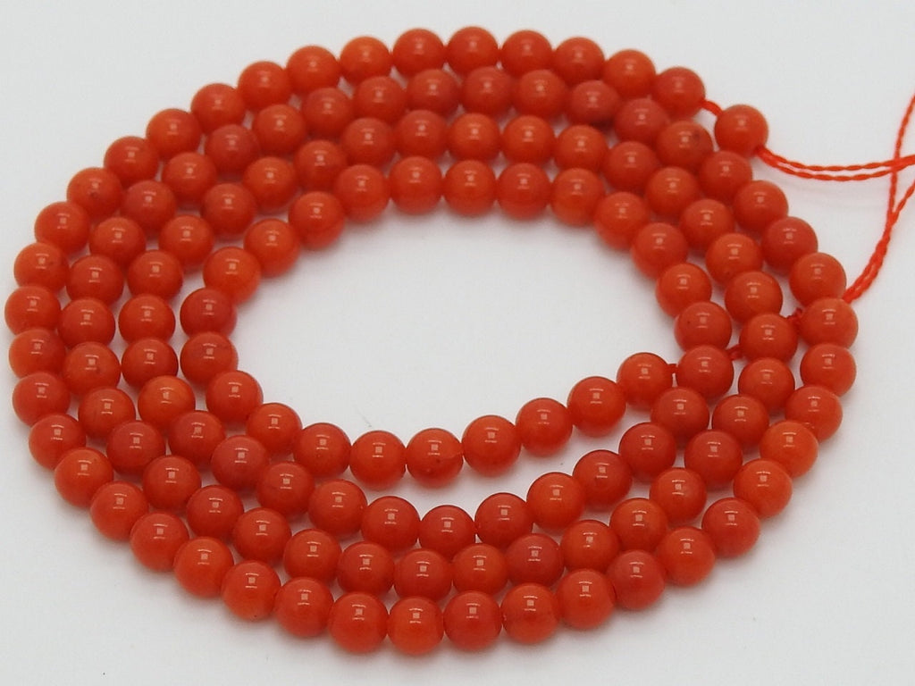 Red Coral 3mm Smooth Round Sphere Ball Bead 16" Strand Gemstones Loose Spacer Jewelry Making Craft Supply WM-CR2