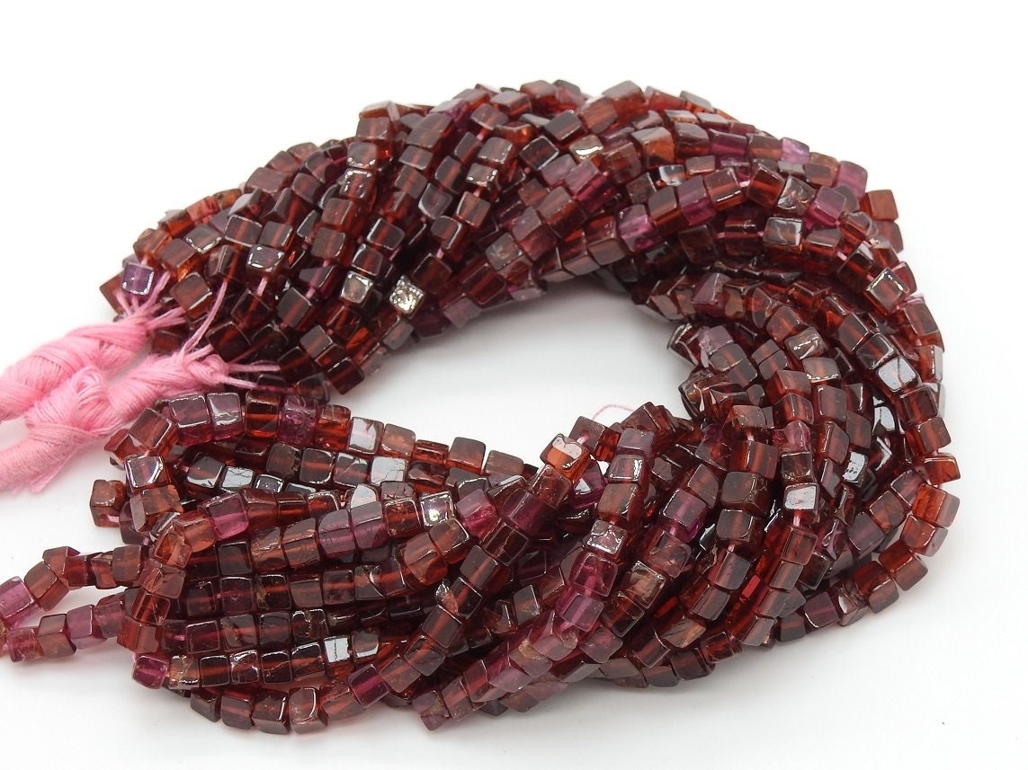 Garnet Cube Beads, Smooth Polished Box Shape Handmade 16 Inch Strand, Wholesale Natural Red Gemstone Loose Beads for Jewelry Crafts PME-CB1
