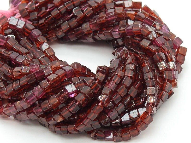 Garnet Cube Beads, Smooth Polished Box Shape Handmade 16 Inch Strand, Wholesale Natural Red Gemstone Loose Beads for Jewelry Crafts PME-CB1