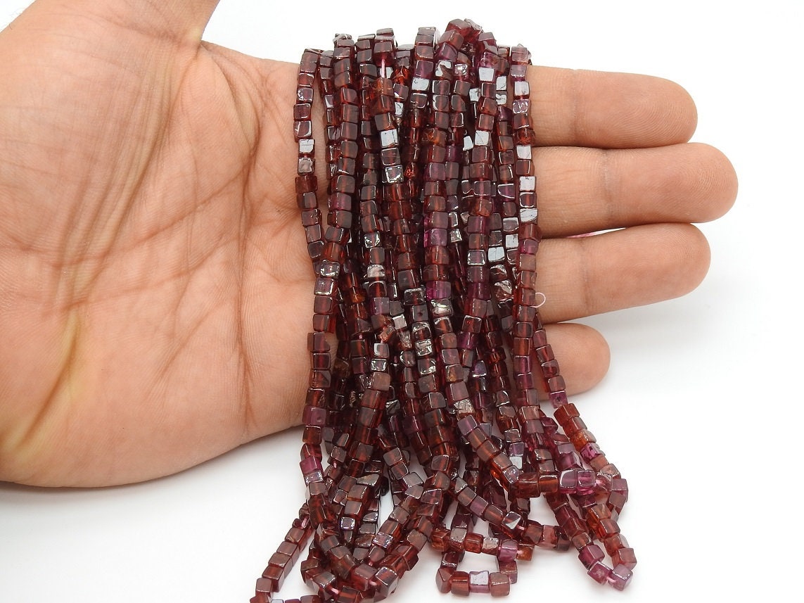 Garnet Cube Beads, Smooth Polished Box Shape Handmade 16 Inch Strand, Wholesale Natural Red Gemstone Loose Beads for Jewelry Crafts PME-CB1
