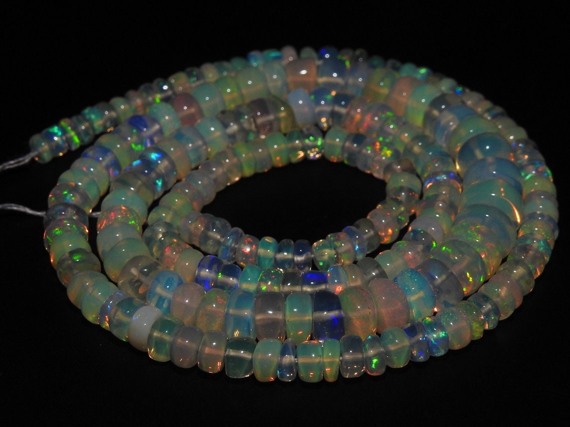 Natural Ethiopian Opal Multi Fire Smooth Rondell Beads 3-7mm Loose Gemstone 16 Inch Strand For Jewelry Making MS-EO2