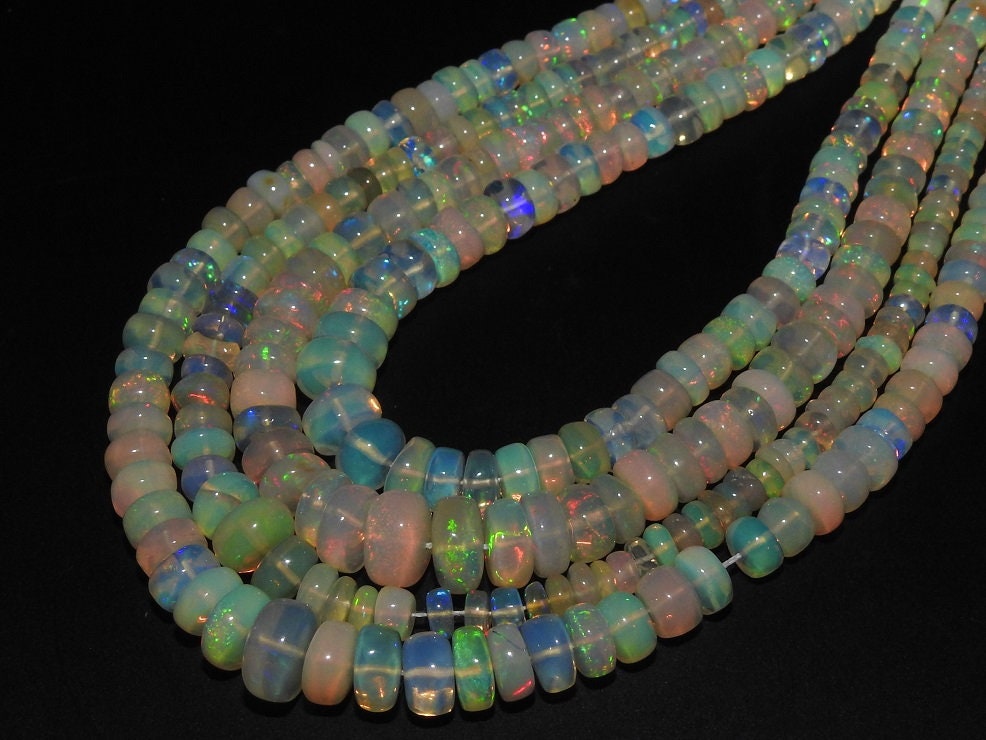 Natural Ethiopian Opal Multi Fire Smooth Rondell Beads 3-7mm Loose Gemstone 16 Inch Strand For Jewelry Making MS-EO2