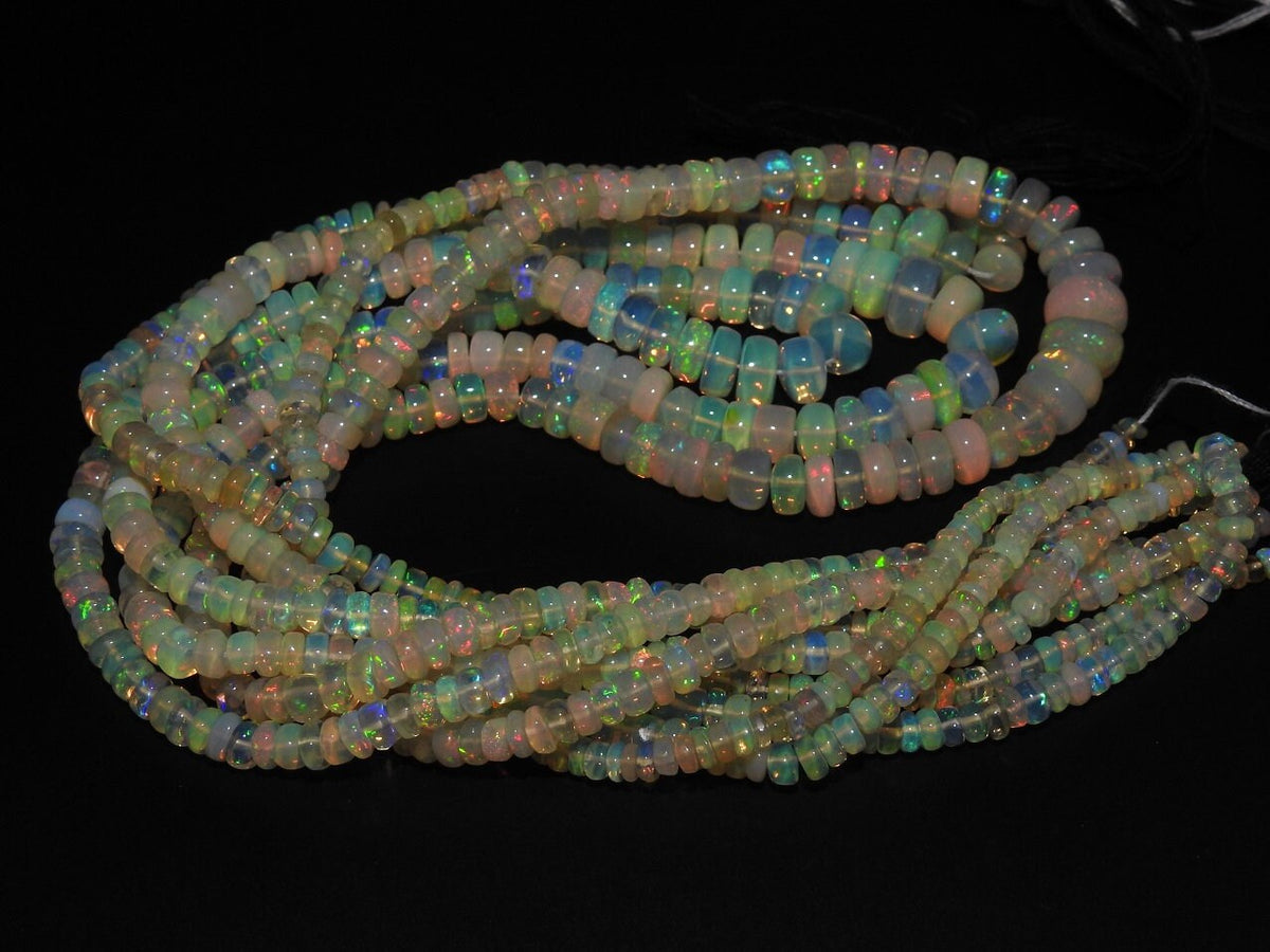 Natural Ethiopian Opal Multi Fire Smooth Rondell Beads 3-7mm Loose Gemstone 16 Inch Strand For Jewelry Making MS-EO2