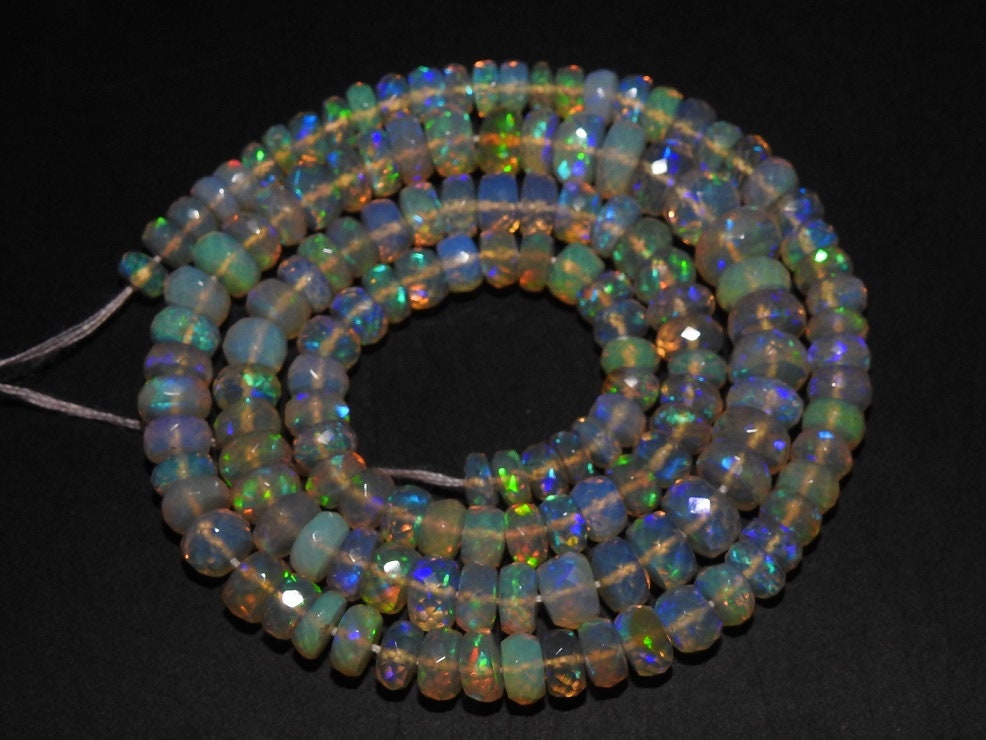 Ethiopian Opal Faceted Roundel Bead-Multi Flashy Fire-8Inches Strand 4-6MM Approx-Natural Stone MS-EO2