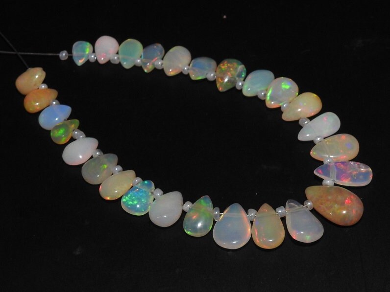 Ethiopian Opal Multi Fire Smooth Teardrop Beads 6" Strand, 12x9-8x5mm Natural Welo Opal Briolette, Jewelry Making Supply EO1