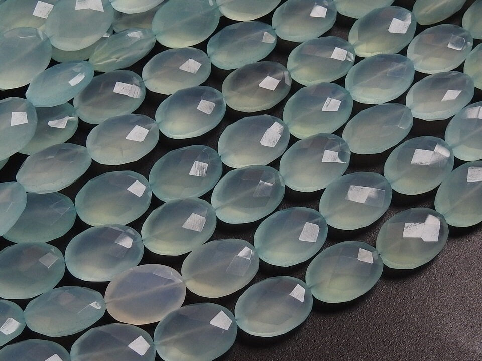 Aqua Blue Chalcedony Faceted Oval Tumble Beads 14x10mm Wholesale Strand 10Pcs Gemstone Supply New Arrival for Necklace PME-CY1