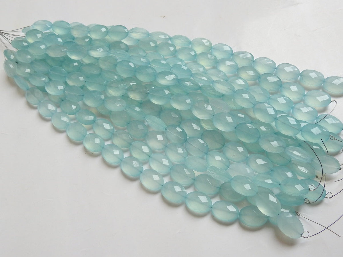Aqua Blue Chalcedony Faceted Oval Tumble Beads 14x10mm Wholesale Strand 10Pcs Gemstone Supply New Arrival for Necklace PME-CY1