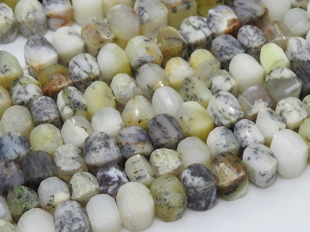 Natural Dendrite Opal Faceted Twisted Beads 10X10 to 8X8MM Tapered Strand 10 Inch Autumn Stone Loose Beads for Jewelry Making Supplies
