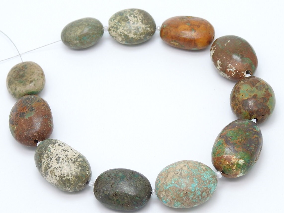 Natural Mexican Turquoise Smooth Oval Tumble Beads | 11 Pieces Strand 25x17-20x15mm | Wholesale Jewelry Making Supplies New Arrival