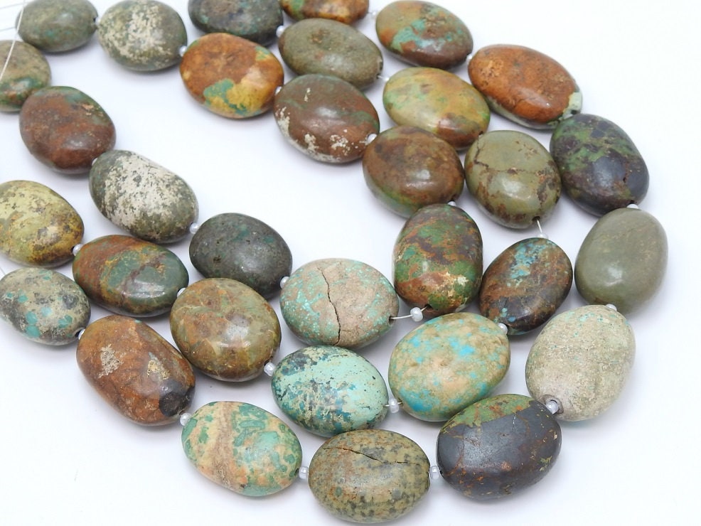 Natural Mexican Turquoise Smooth Oval Tumble Beads | 11 Pieces Strand 25x17-20x15mm | Wholesale Jewelry Making Supplies New Arrival