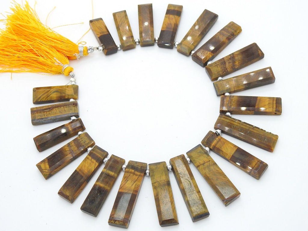 Natural Tiger Eye Faceted Baguette Shape Bead 9Inches 35X9To18X9MM Approx Wholesaler Supplies Natural Stone Bead Strand PME-BR8