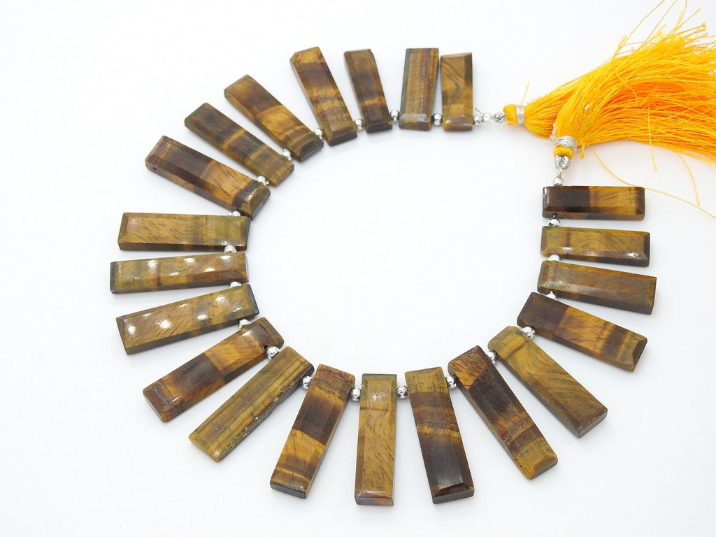 Natural Tiger Eye Faceted Baguette Shape Bead 9Inches 35X9To18X9MM Approx Wholesaler Supplies Natural Stone Bead Strand PME-BR8