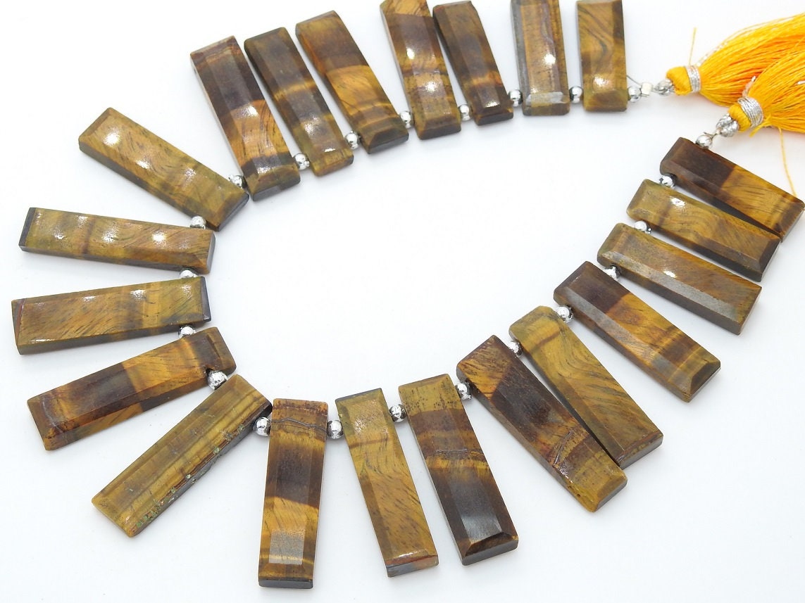 Natural Tiger Eye Faceted Baguette Shape Bead 9Inches 35X9To18X9MM Approx Wholesaler Supplies Natural Stone Bead Strand PME-BR8