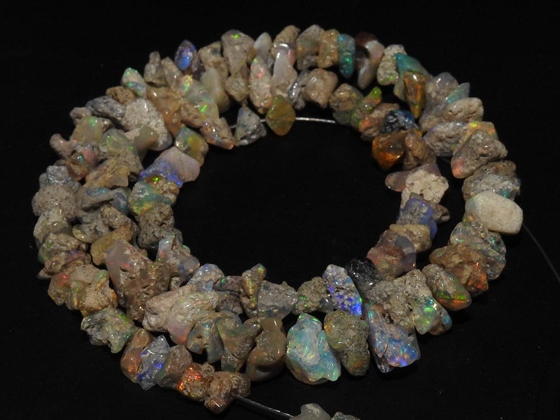 Natural Ethiopian Opal Rough Chips, Multi Fire Raw Opal Beads, Uncut Loose Stone Strand, Wholesaler Supplies, 5-7mm, 16 Inches