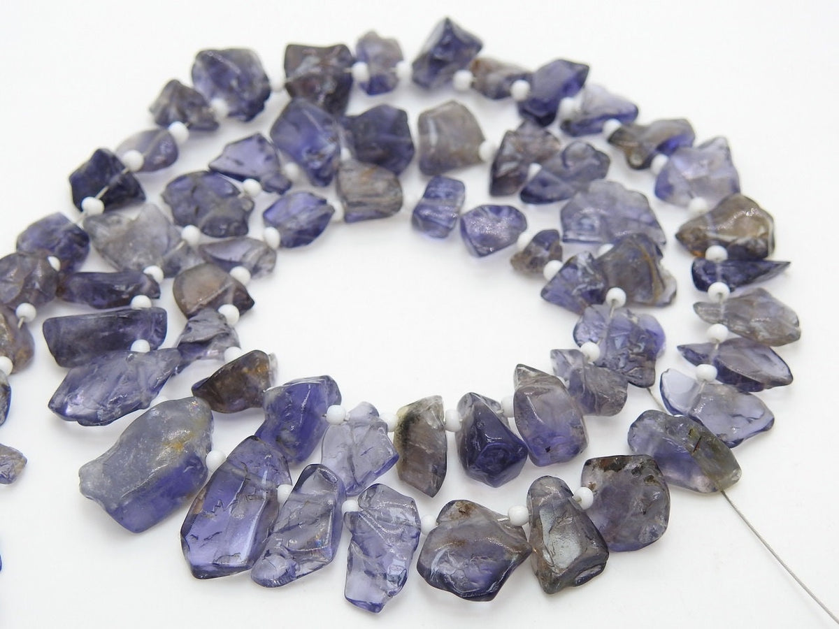 Natural Iolite Polished Rough Beads, 16" Strand Uncut Chips Slabs Slices, Briolette Wholesale Gemstone Supplies for Anklet Necklace DIY R5