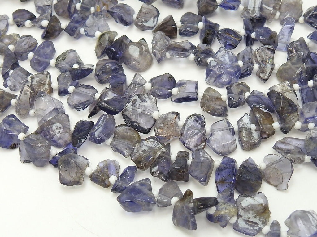Natural Iolite Polished Rough Beads, 16" Strand Uncut Chips Slabs Slices, Briolette Wholesale Gemstone Supplies for Anklet Necklace DIY R5