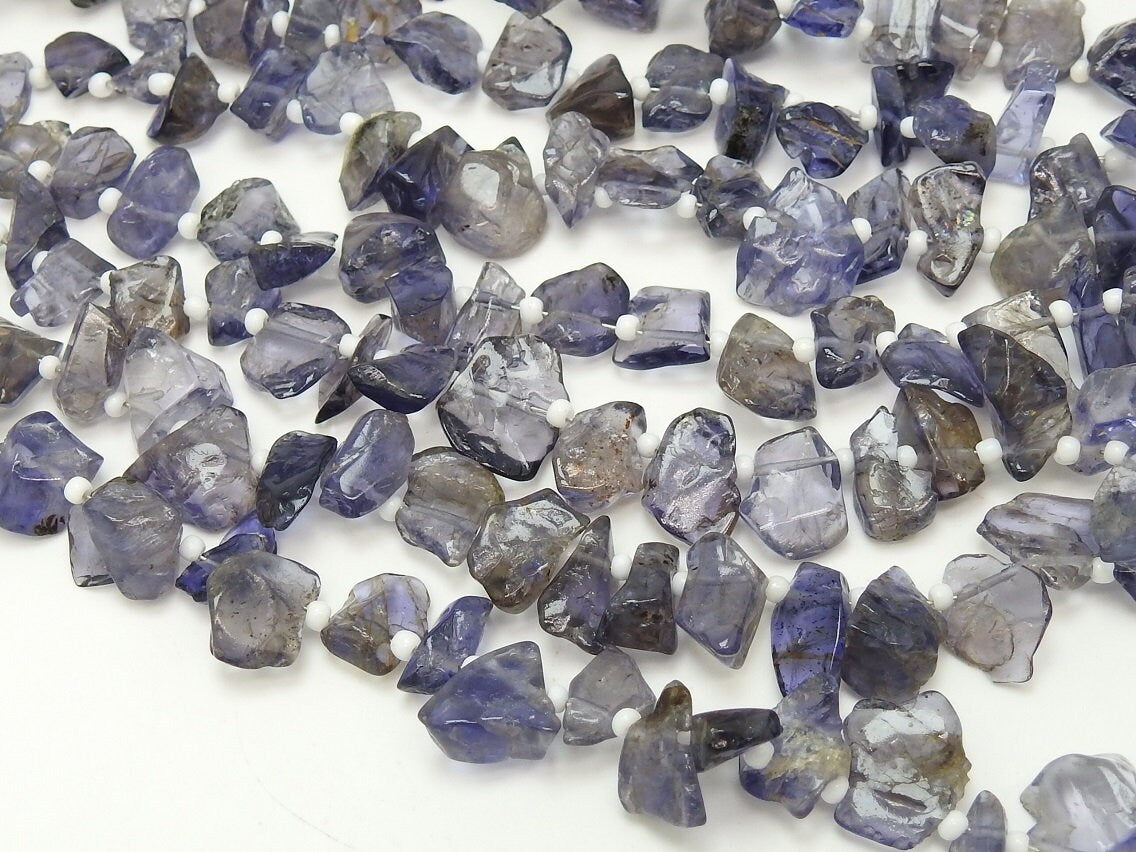 Natural Iolite Polished Rough Beads, 16" Strand Uncut Chips Slabs Slices, Briolette Wholesale Gemstone Supplies for Anklet Necklace DIY R5