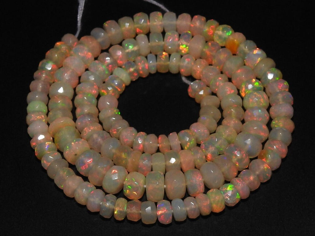 Ethiopian Opal Multi Fire Faceted Roundel Bead 4-7MM Approx Natural Rainbow Gemstone Strand Bulk Wholesale Supplies for Jewelry Making MSEO2