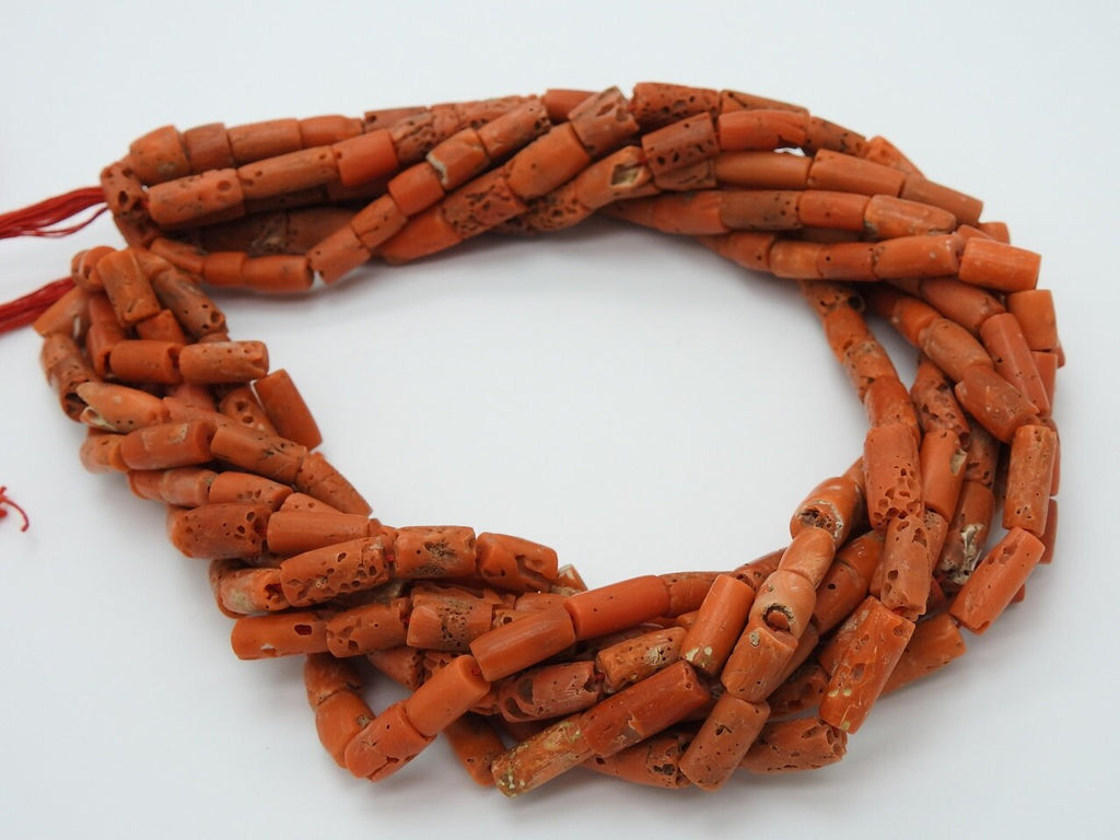 Natural Red Coral Smooth Polished Tube Cylinder Drum Beads 15x7-9x7mm Loose Gemstone 16 Inch Strand For Jewelry Making Wholesale Supplies