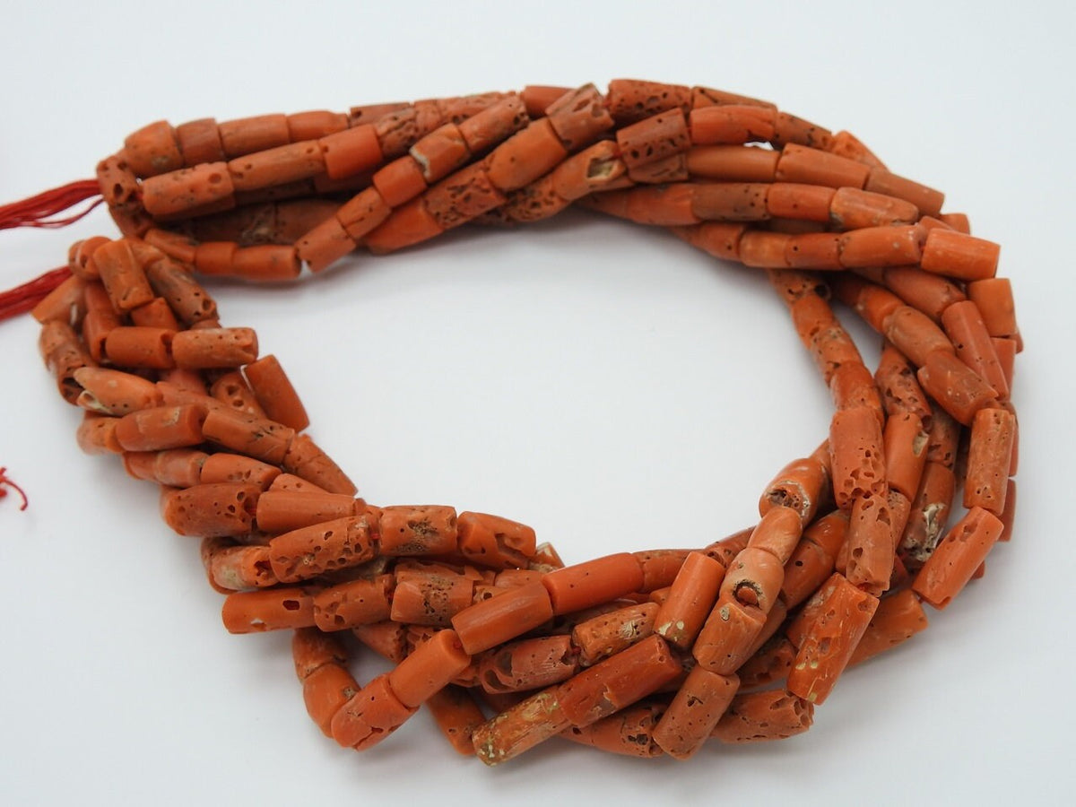 Natural Red Coral Smooth Polished Tube Cylinder Drum Beads 15x7-9x7mm Loose Gemstone 16 Inch Strand For Jewelry Making Wholesale Supplies