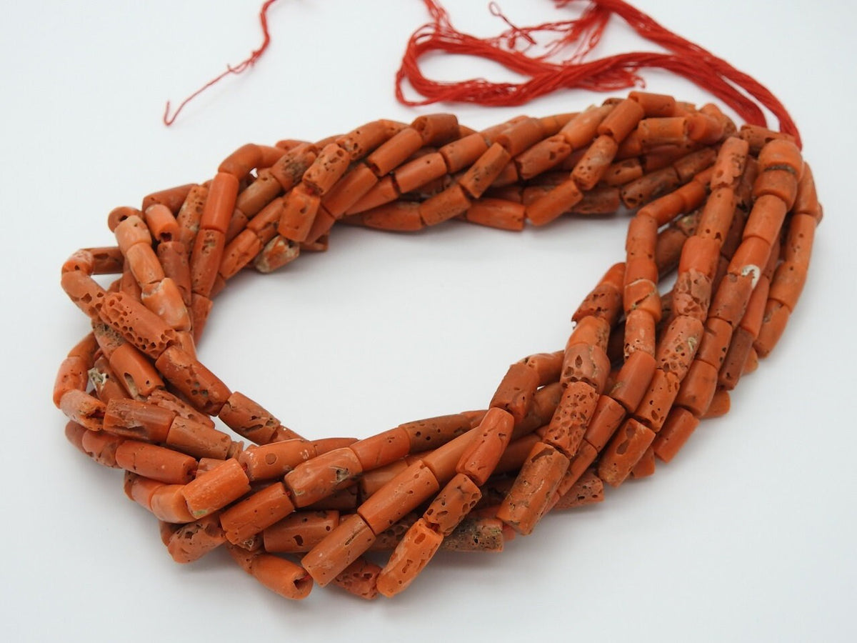 Natural Red Coral Smooth Polished Tube Cylinder Drum Beads 15x7-9x7mm Loose Gemstone 16 Inch Strand For Jewelry Making Wholesale Supplies