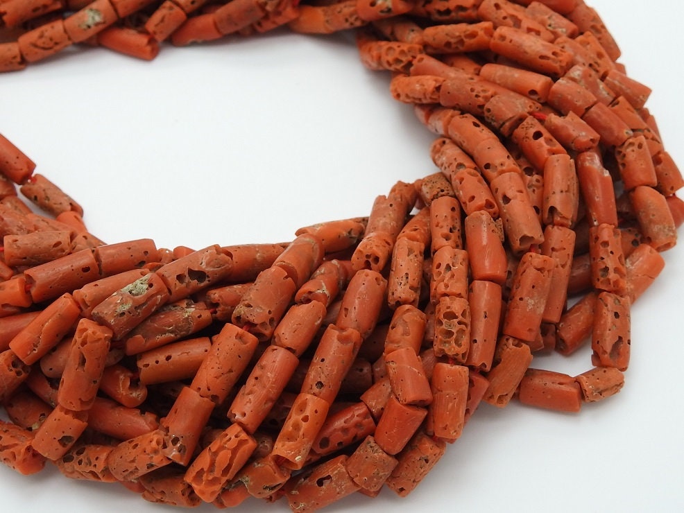 Natural Red Coral Bead-Smooth Polished-Tube Barrel Cylinder Shape-16Inch 7X4To10X4MM Approx-Wholesaler Supplies-New Arrival BK-CR2