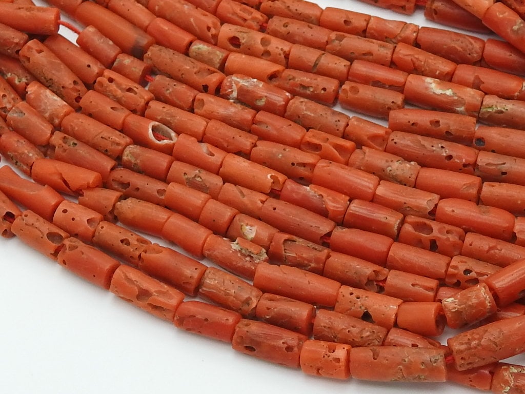 Red Coral Smooth Tube Shape Bead-For Making Jewelry-8Inches Strand 7X8MM Approx-Natural Stone BK-CR2