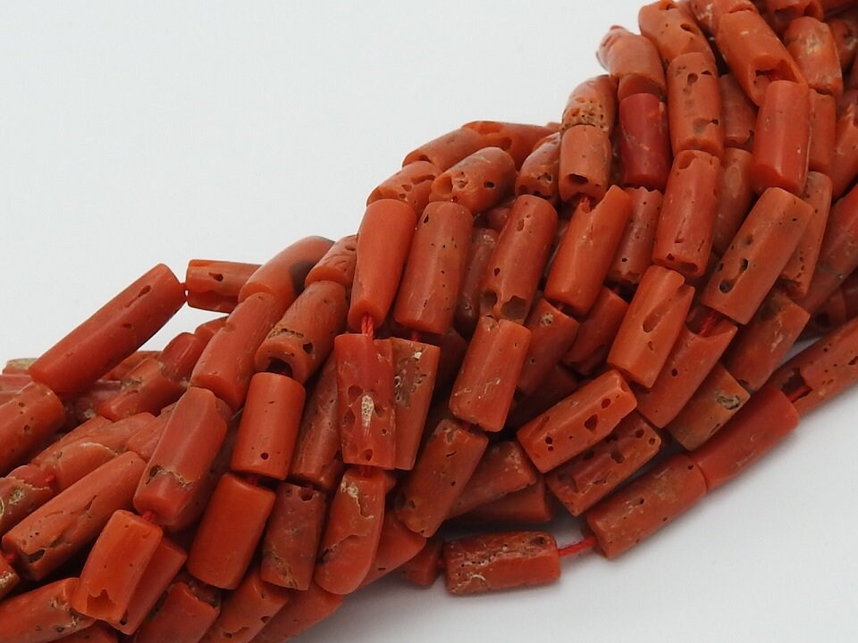 Red Coral Smooth Tube Shape Bead-For Making Jewelry-8Inches Strand 7X8MM Approx-Natural Stone BK-CR2