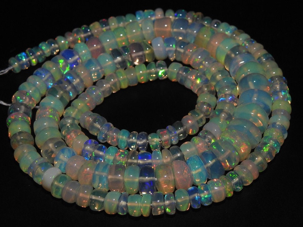 Natural Ethiopian Opal Multi Fire Smooth Rondell Beads 3-7mm Loose Gemstone 16 Inch Strand For Jewelry Making MS-EO2