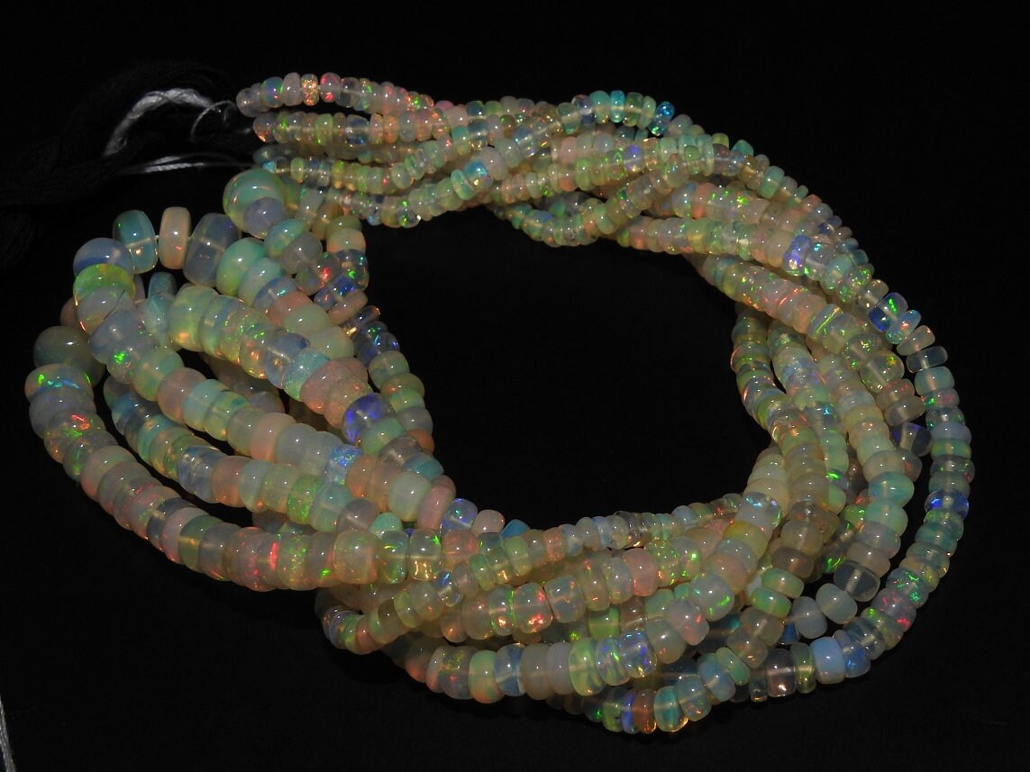 Natural Ethiopian Opal Multi Fire Smooth Rondell Beads 3-7mm Loose Gemstone 16 Inch Strand For Jewelry Making MS-EO2