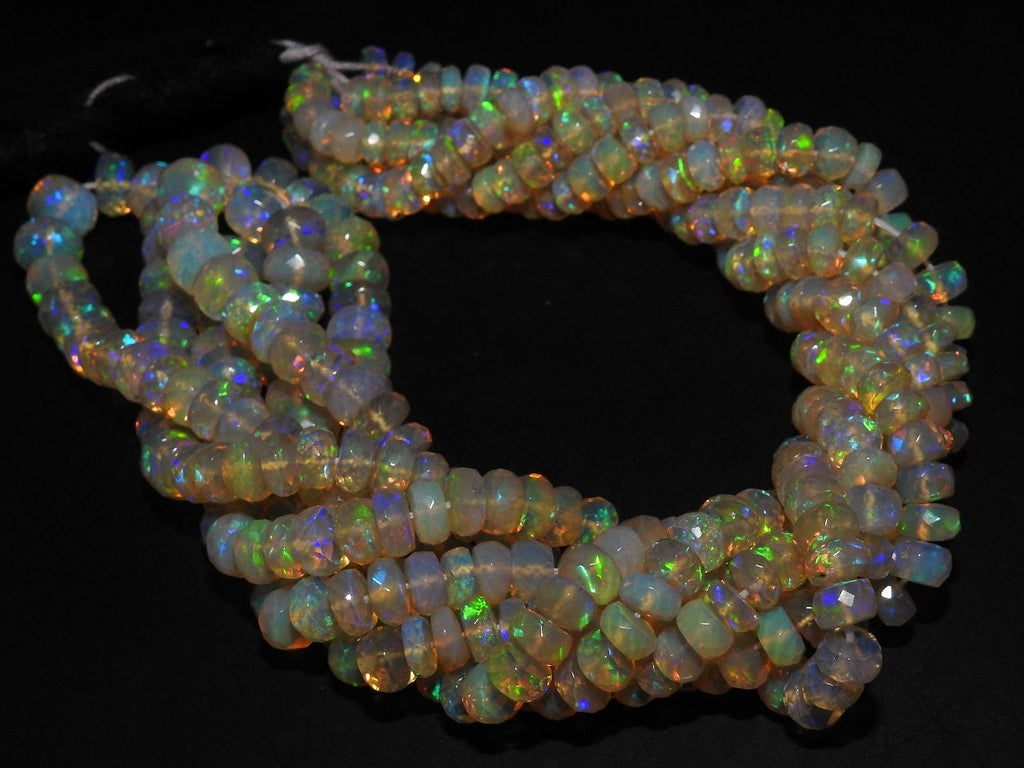 Ethiopian Opal Faceted Roundel Bead-Multi Flashy Fire-8Inches Strand 4-6MM Approx-Natural Stone MS-EO2
