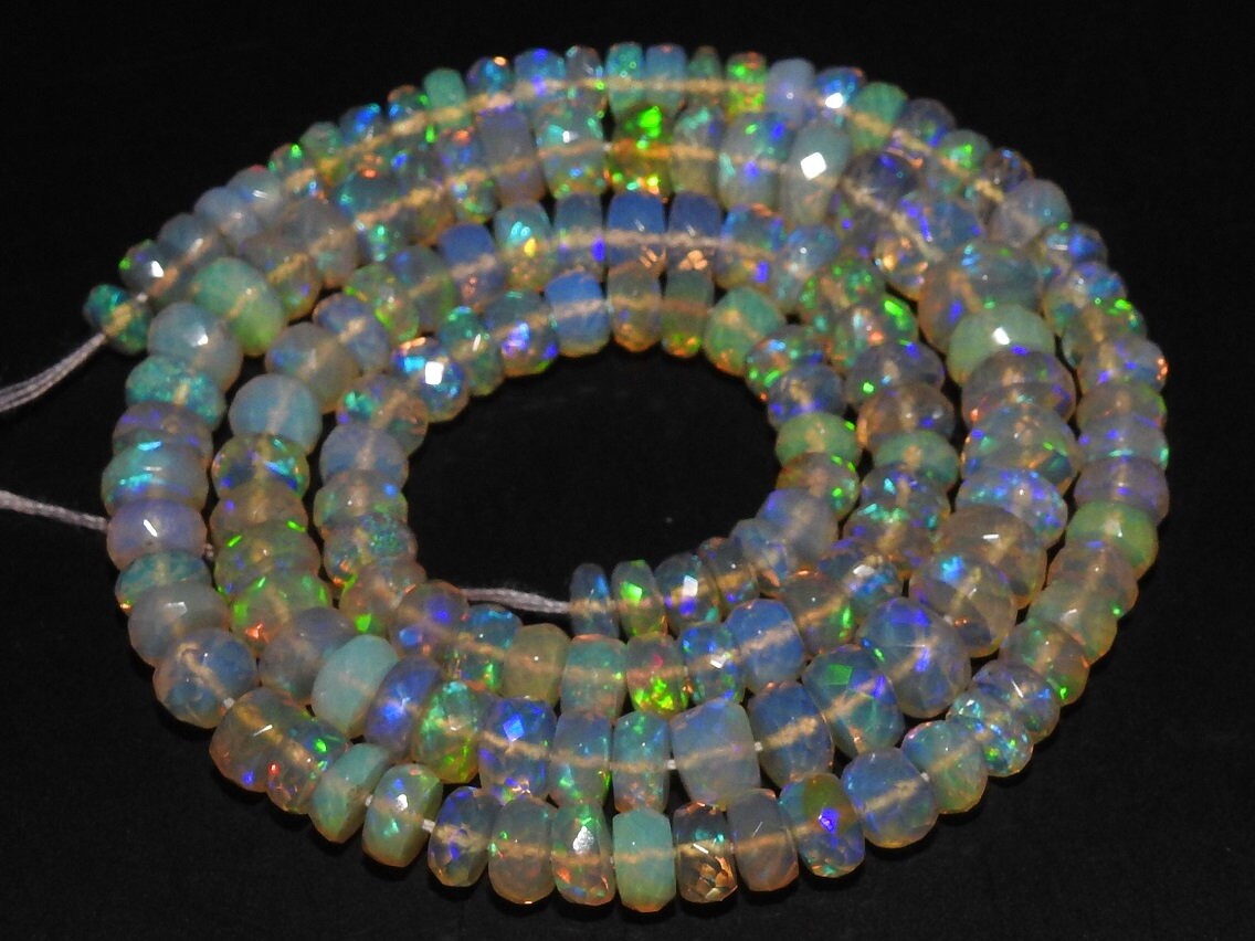 Ethiopian Opal Faceted Roundel Bead-Multi Flashy Fire-8Inches Strand 4-6MM Approx-Natural Stone MS-EO2