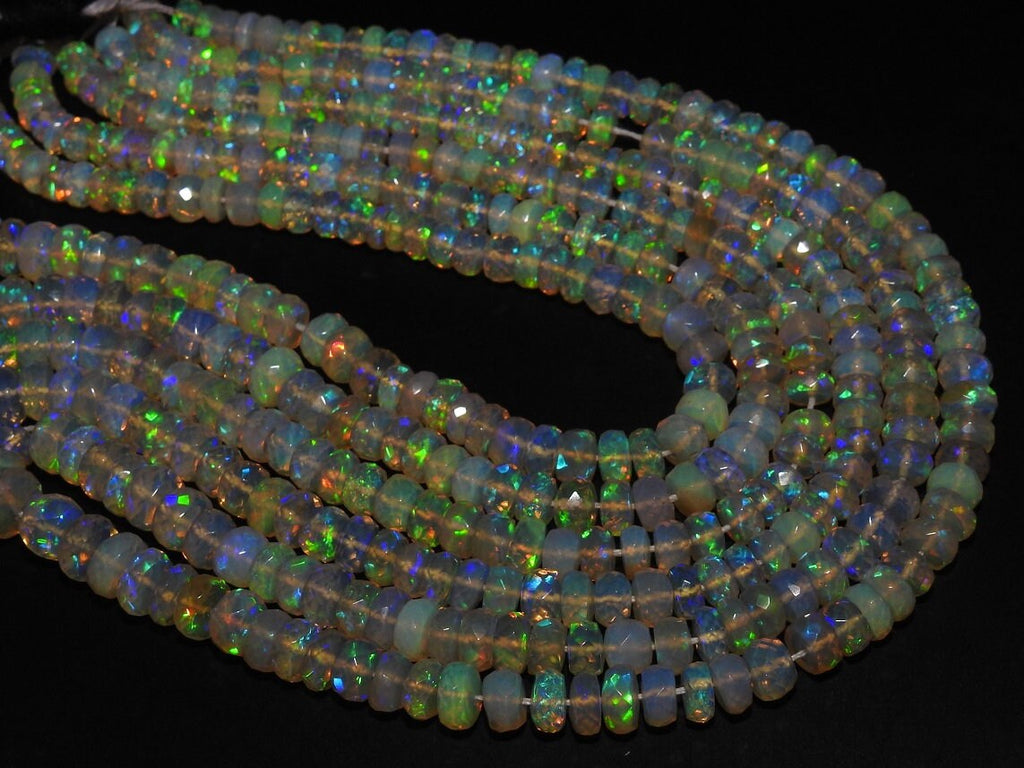 Ethiopian Opal Faceted Roundel Bead-Multi Flashy Fire-8Inches Strand 4-6MM Approx-Natural Stone MS-EO2