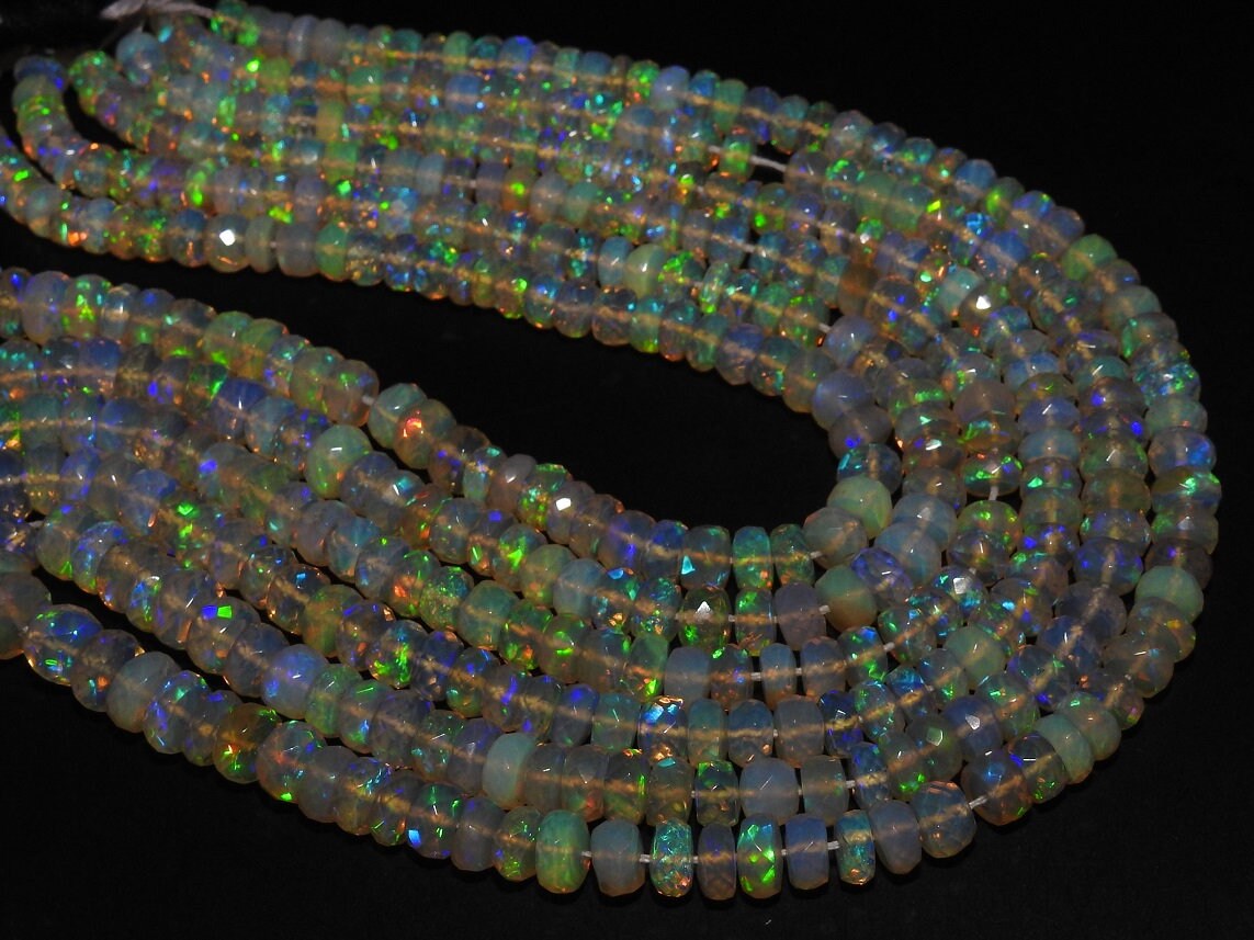 Ethiopian Opal Faceted Roundel Bead-Multi Flashy Fire-8Inches Strand 4-6MM Approx-Natural Stone MS-EO2