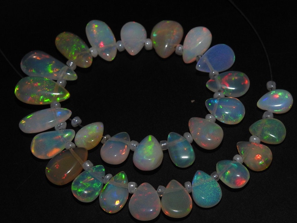 Ethiopian Opal Multi Fire Smooth Teardrop Beads 6" Strand, 12x9-8x5mm Natural Welo Opal Briolette, Jewelry Making Supply EO1