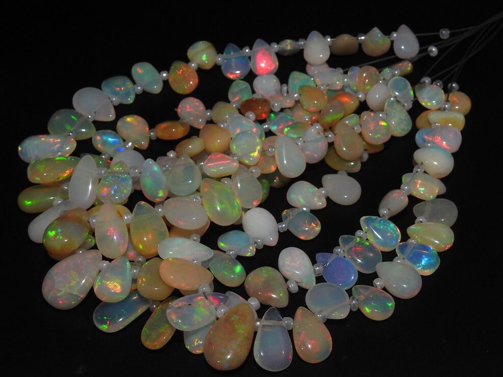 Ethiopian Opal Multi Fire Smooth Teardrop Beads 6" Strand, 12x9-8x5mm Natural Welo Opal Briolette, Jewelry Making Supply EO1