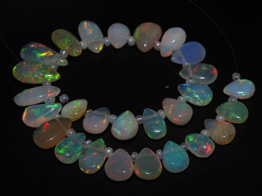 Ethiopian Opal Multi Fire Smooth Teardrop Beads 6" Strand, 12x9-8x5mm Natural Welo Opal Briolette, Jewelry Making Supply EO1