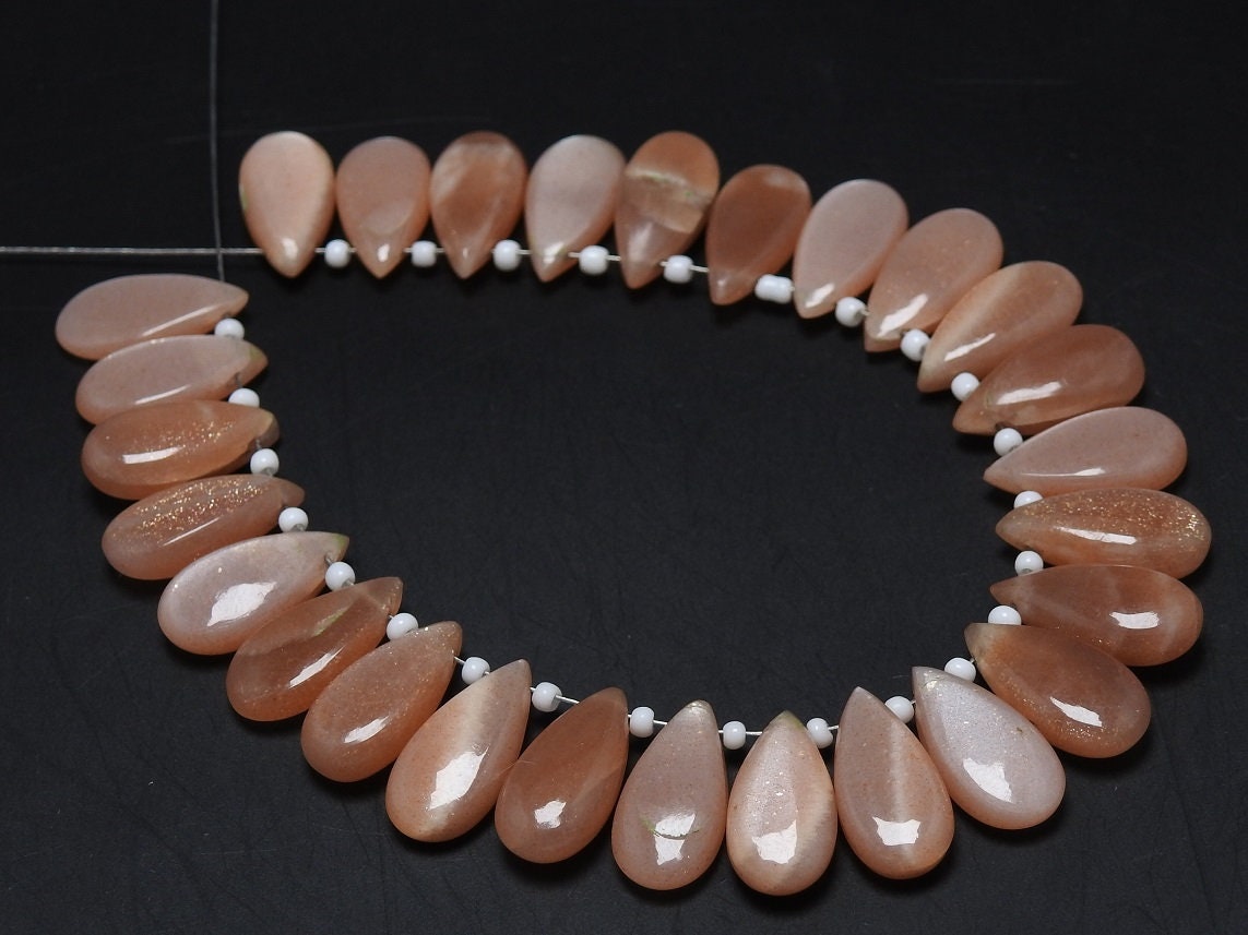 Natural Peach Moonstone Teardrop Beads, 10 Piece Lot 15X7MM Smooth Polished Loose Gemstone, Wholesale Jewelry Making Supplies PME-CY3