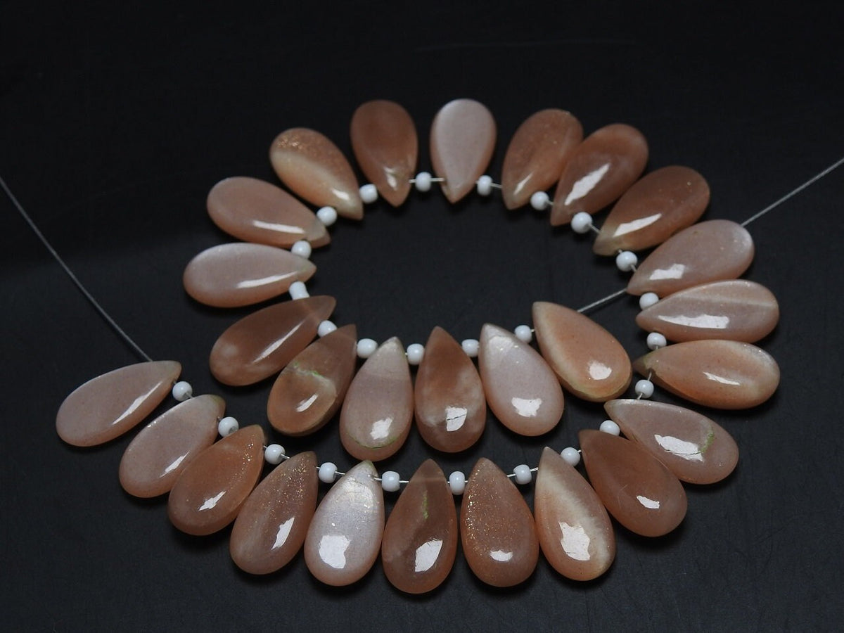 Natural Peach Moonstone Teardrop Beads, 10 Piece Lot 15X7MM Smooth Polished Loose Gemstone, Wholesale Jewelry Making Supplies PME-CY3