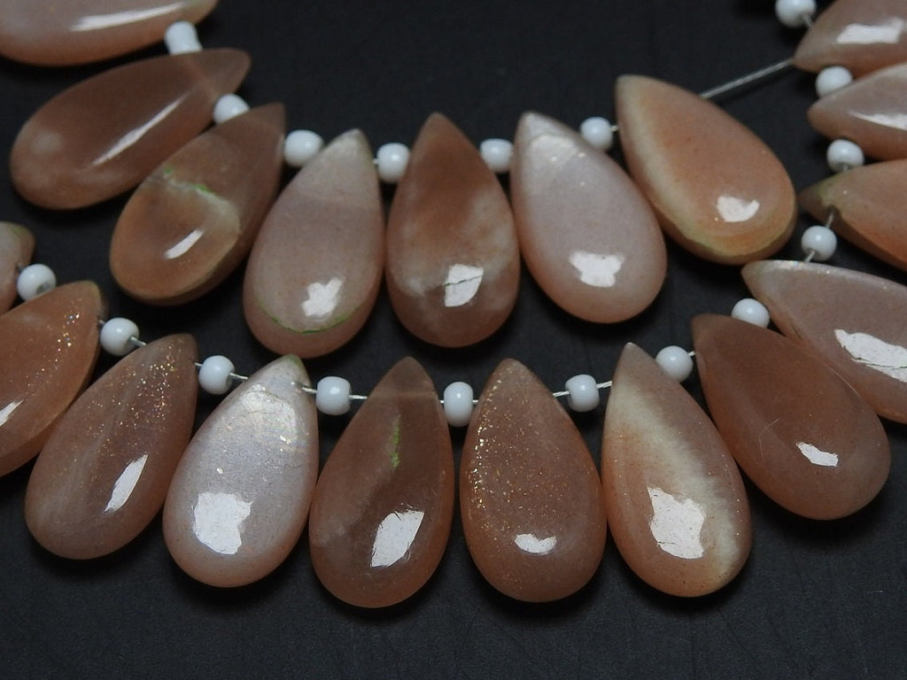Natural Peach Moonstone Teardrop Beads, 10 Piece Lot 15X7MM Smooth Polished Loose Gemstone, Wholesale Jewelry Making Supplies PME-CY3