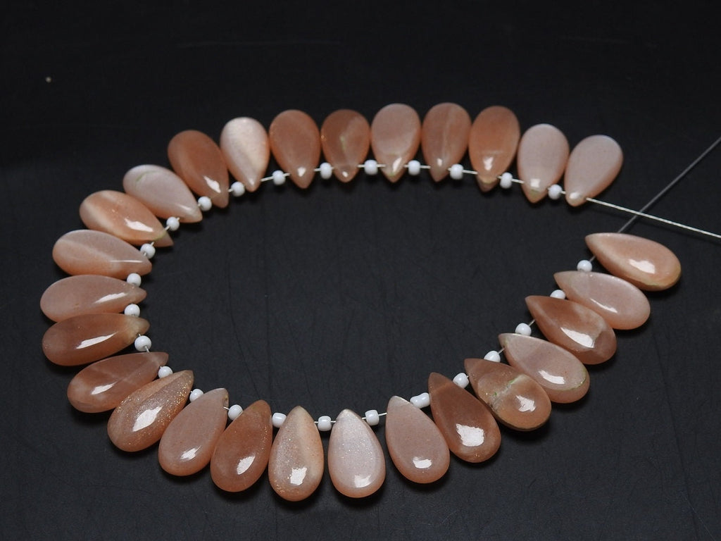 Natural Peach Moonstone Teardrop Beads, 10 Piece Lot 15X7MM Smooth Polished Loose Gemstone, Wholesale Jewelry Making Supplies PME-CY3